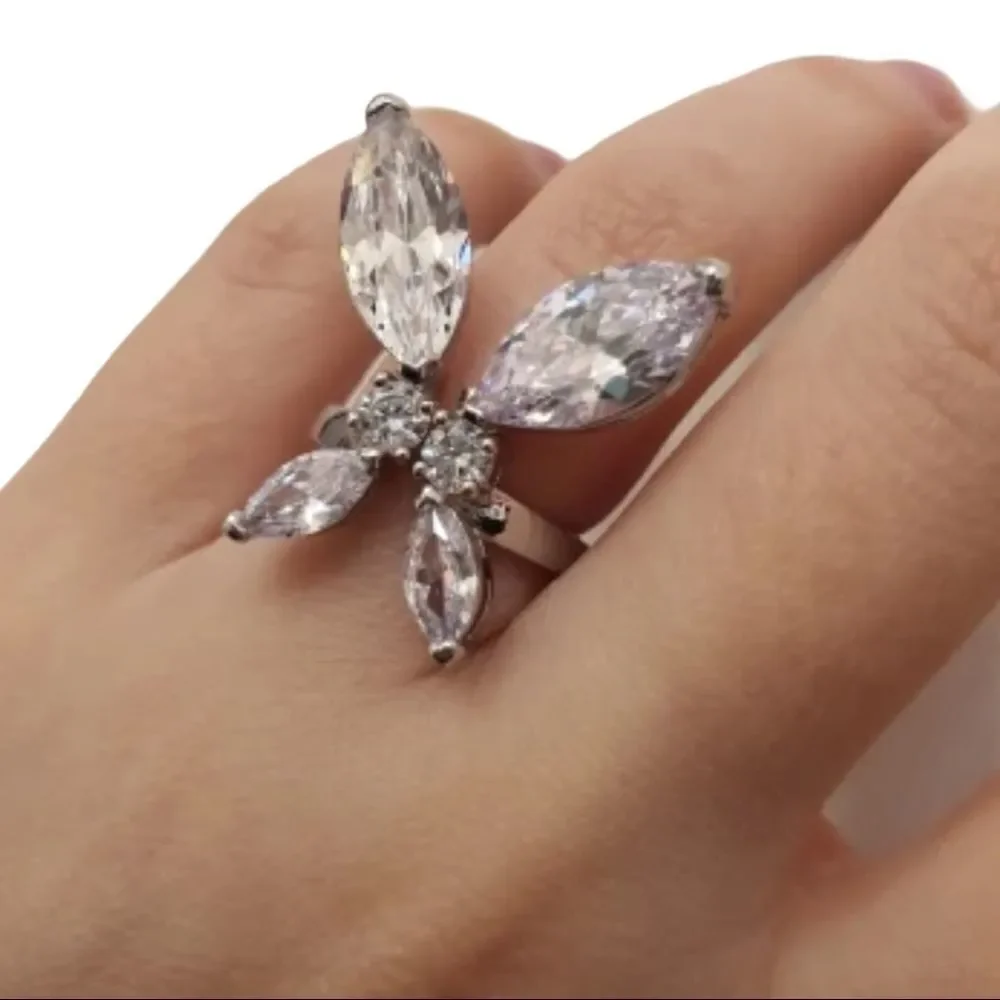 Silver Crystal Wings Open Band Wrap Ring Jewelry NEW